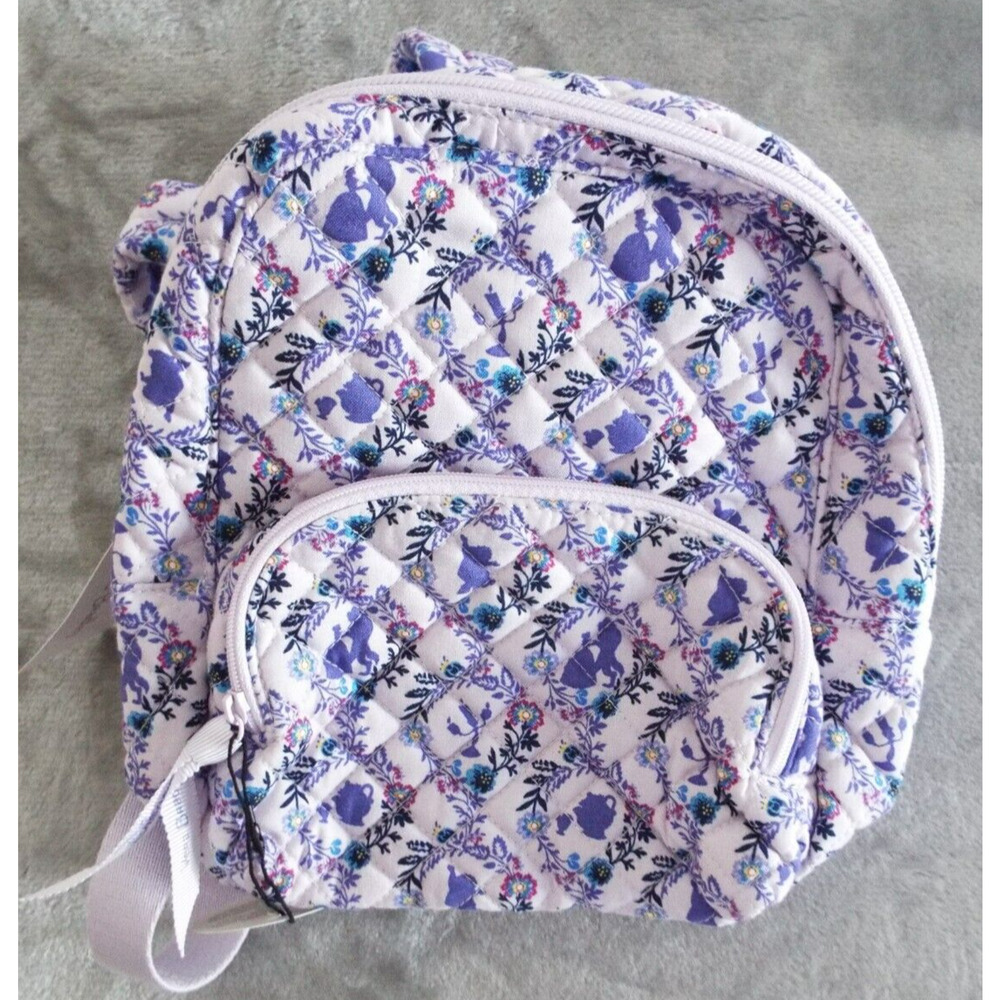 VERA BRADLEY DISNEY Purple Mini Backpack BELLE FLORAL CAMEO Adjustable Strap NWT